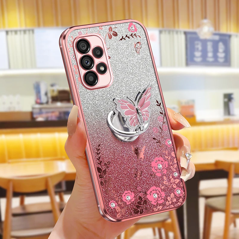 For Samsung A53 A24 A13 A33 A05S A04E A52 A55 A35 A34 A25 A15 A54 Case Secret Garden Butterfly Bracket Soft Cover