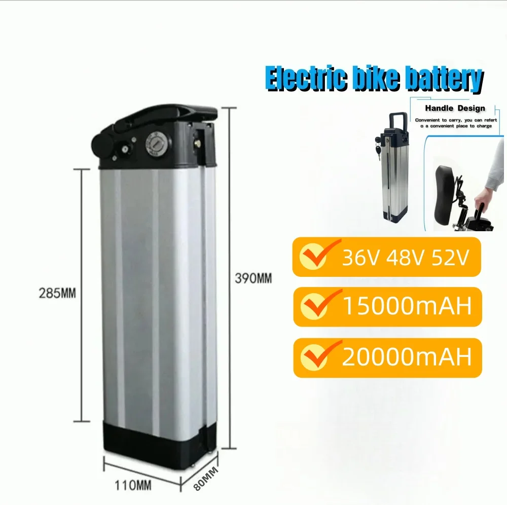 

Silver Fish Battery 36V 48V 52V 15ah 20ah 18650 Battery Lithium Ion Battery For 250W 350W 500W 1000W Motor