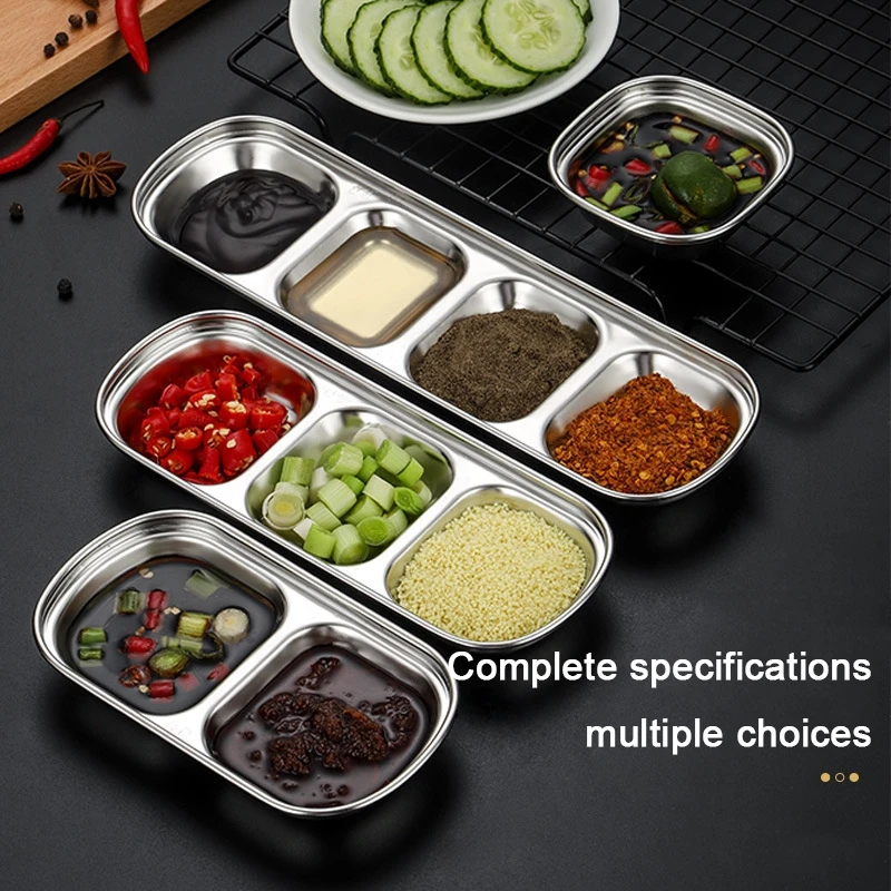 Korean Style Seasoning Dish Gold Silver Color Stainless Steel Barbecue Sauce Dish Plate Soy Sauce Dish Square Snack Plate