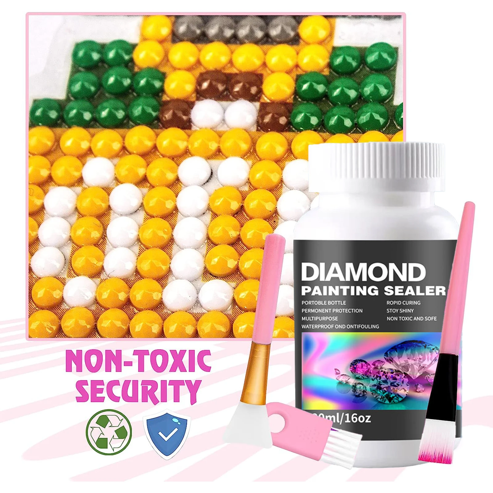 480ML(16oz) Diamond Painting Sealer Kits with 3 Pcs Brushes Diamond Art Sealer Puzzle Glue Accessories and Tools for Adults