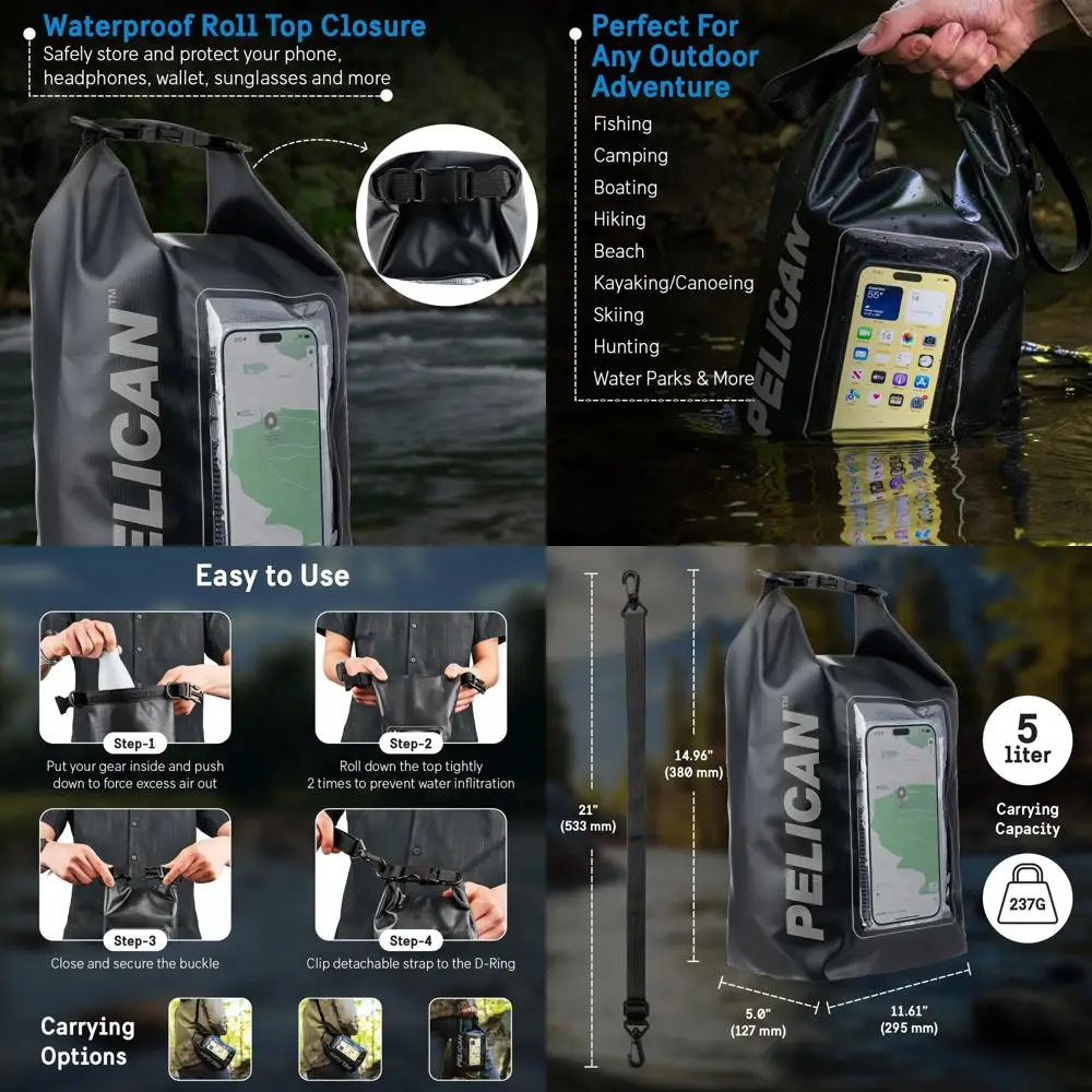 

Водонепроницаемый рюкзак с ролл-топом и PE-чехлом объемом 5 л для занятий греблей, кемпингом, плаванием и пляжного отдыха - черный