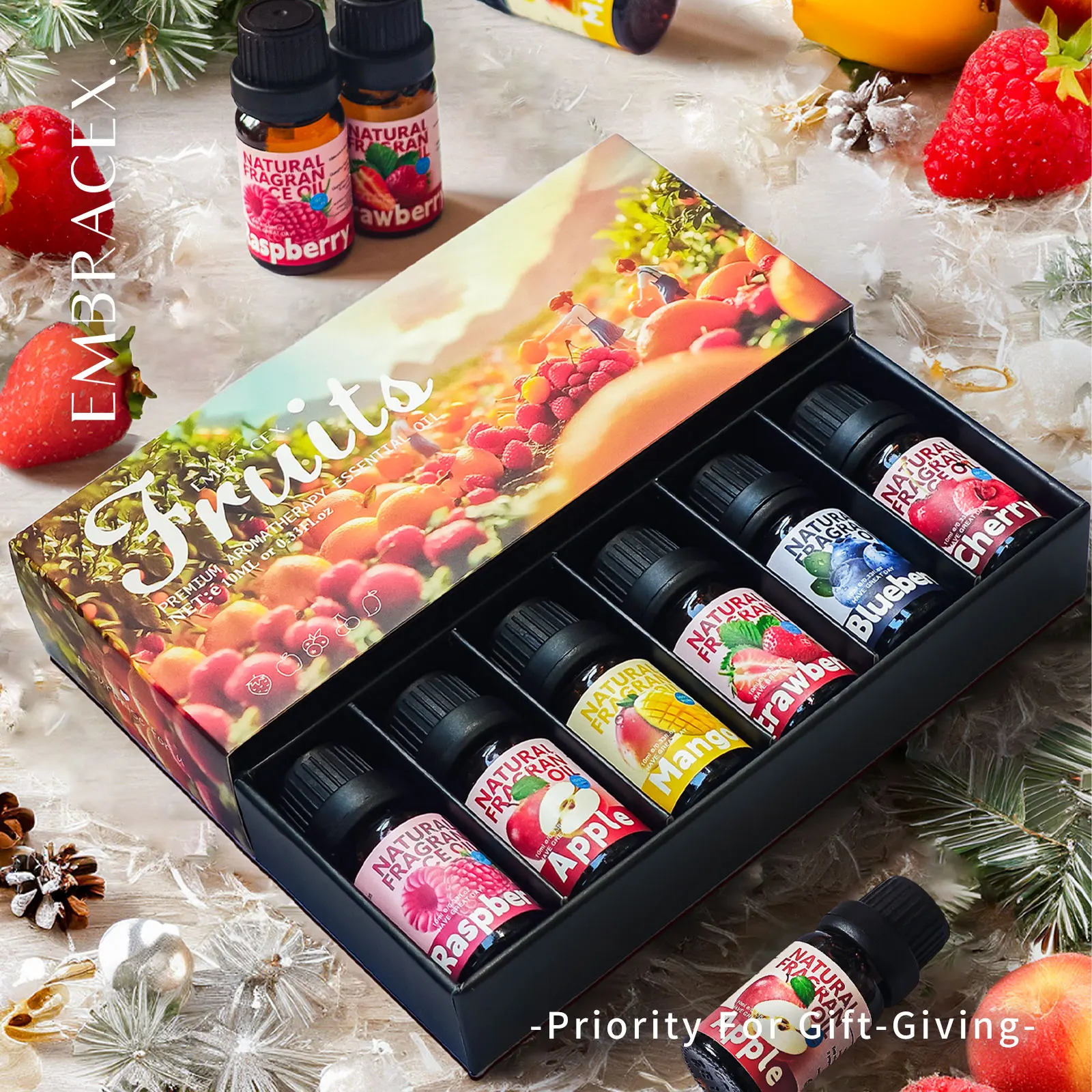 6PCS 10ML Fruits Essential Oils perfume woman MINI PERFUMES SET cologne-Mango Apple Cherry Strawberry Blueberry Raspberry