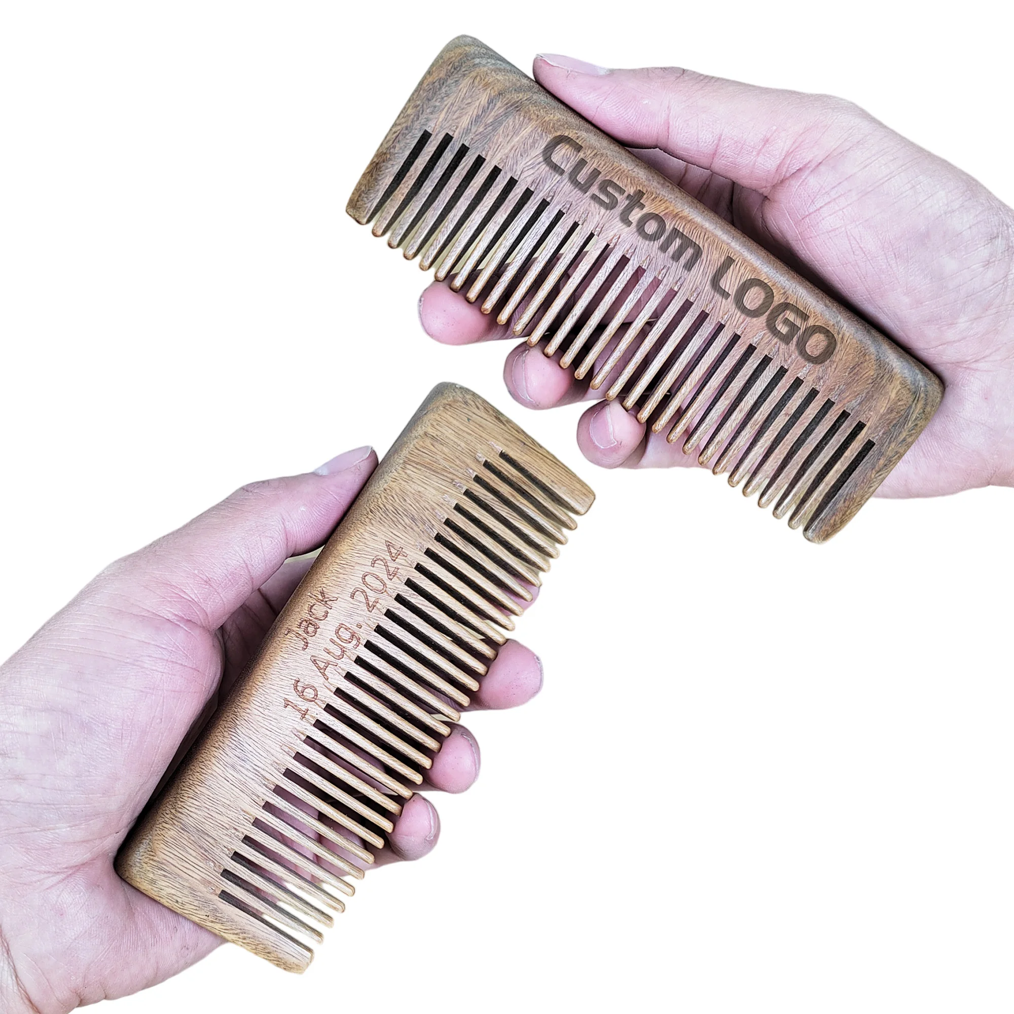 50 Pieces/Lot Customized Logo Beard Comb Green Sandalwood Thicker Hair Beard Mustach Comb Pocket Size