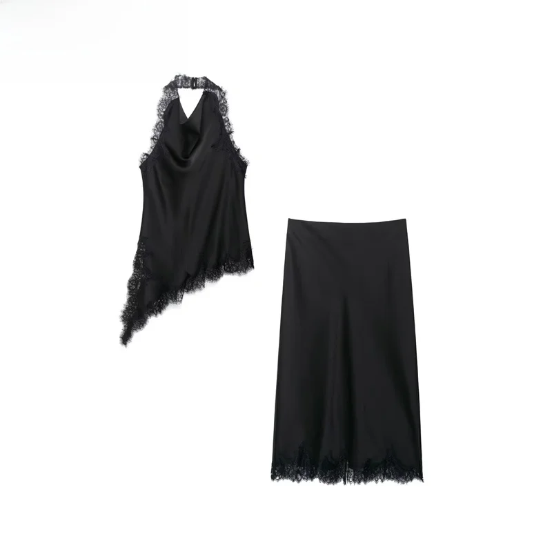 ZBZR Primavera Novo Conjunto Faion Feminino Gola de Renda Top f Saia Rua Sle Versátil Coleção Primavera 599203 599204