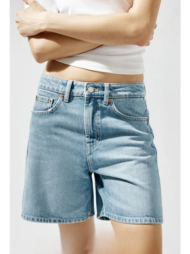 

High Waist Straight Leg Denim orts Women's Summer Casual Roll up mid Length Pants Versatile Casual High Waist orts