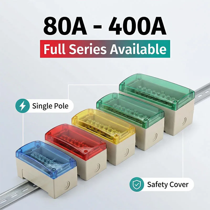 Ukk Single-pole Junction Box Rail Junction Box Terminal 80A 125A 160A 250A One In Multiple Out Rail Type Splicing Junction Box
