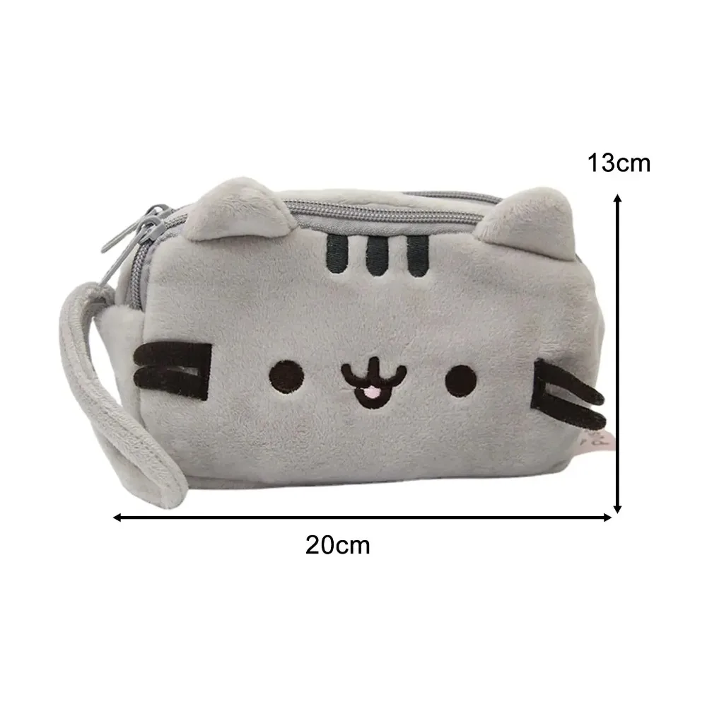 Plush Pencil Case Cute Cat Makeup Bag Large Capacity Portable Plush Animal Stationery Storage Pouch Zipper Closure Pen Case