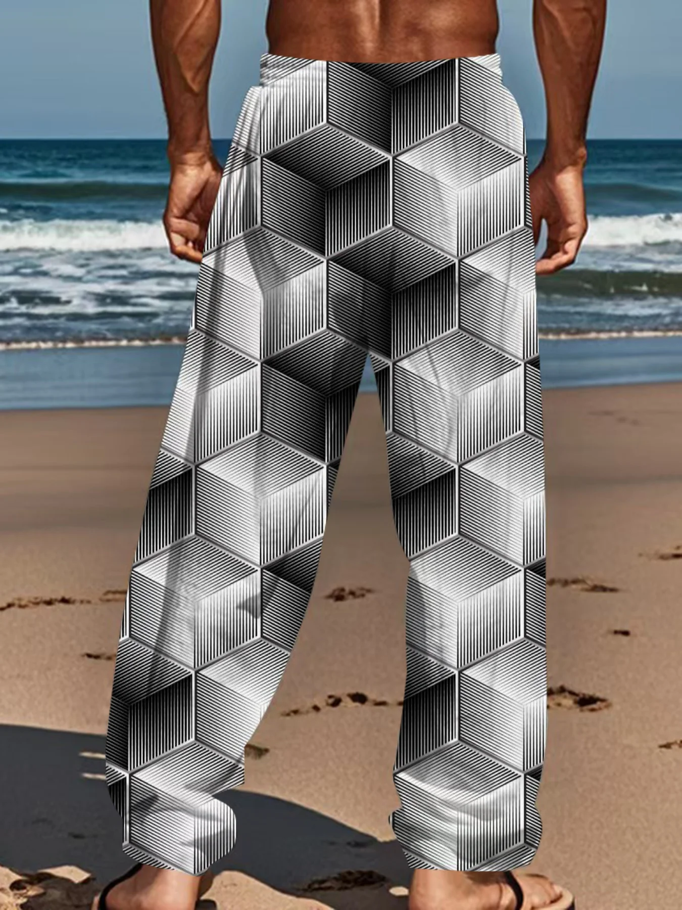 Neuheiten 3D-Optik-Kunstdruck Unisex Gerade Geschnittene Hose Lässige Weite Hose für Streetwear, Strandurlaub und Tägliche Ausflüge – Detail 8