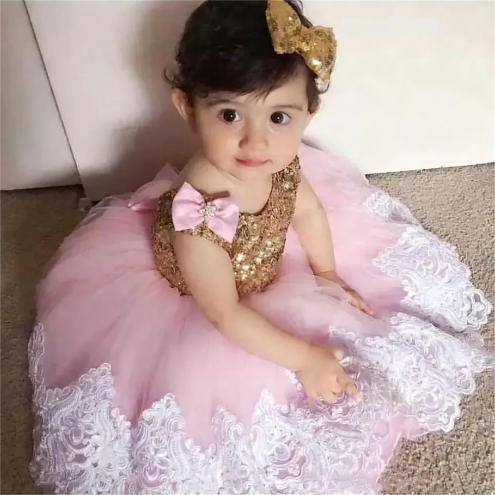 Abito da compleanno per bambina carino con applicazioni Abito da ragazza di fiori in pizzo per matrimonio Abito da ballo per prima comunione con paillettes personalizzato
