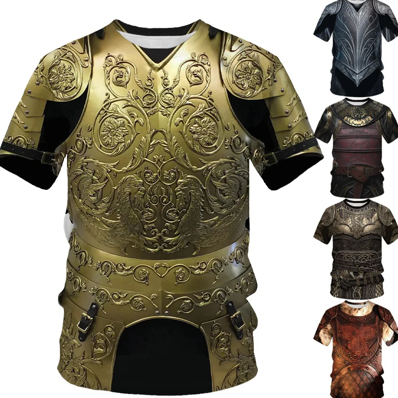 New Medieval Armor 3D Print T Shirt Men's Casual Funny Round Neck Short-sleeved T-shirt