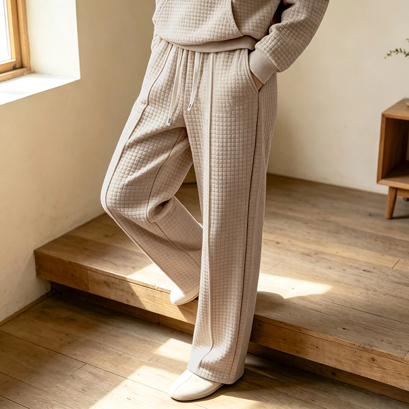 Men Knit Wide Leg Pants Elastic Drawstring Waist Loose Fit Straight Trousers Daily Casual Outdoor Home Vacation Sweatpants