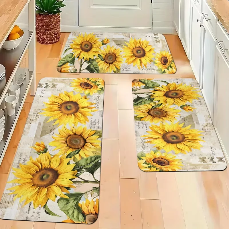 Küchenmatte mit Sonnenblumenmuster, rutschfester Flurteppich für den Flur, geeignet für Küche, Wohnzimmer, Veranda, Balkon, Frühlings-Wohnkultur