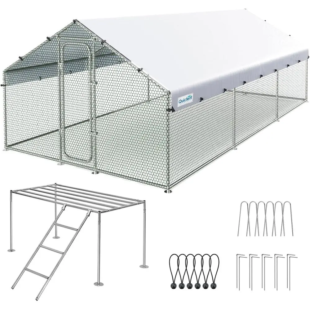 

Walk-in Chicken Coop with Roosting Perch for 30+ Birds, Heavy Duty Mesh, Waterproof Roof, 18x9x6.6FT Outdoor Cage