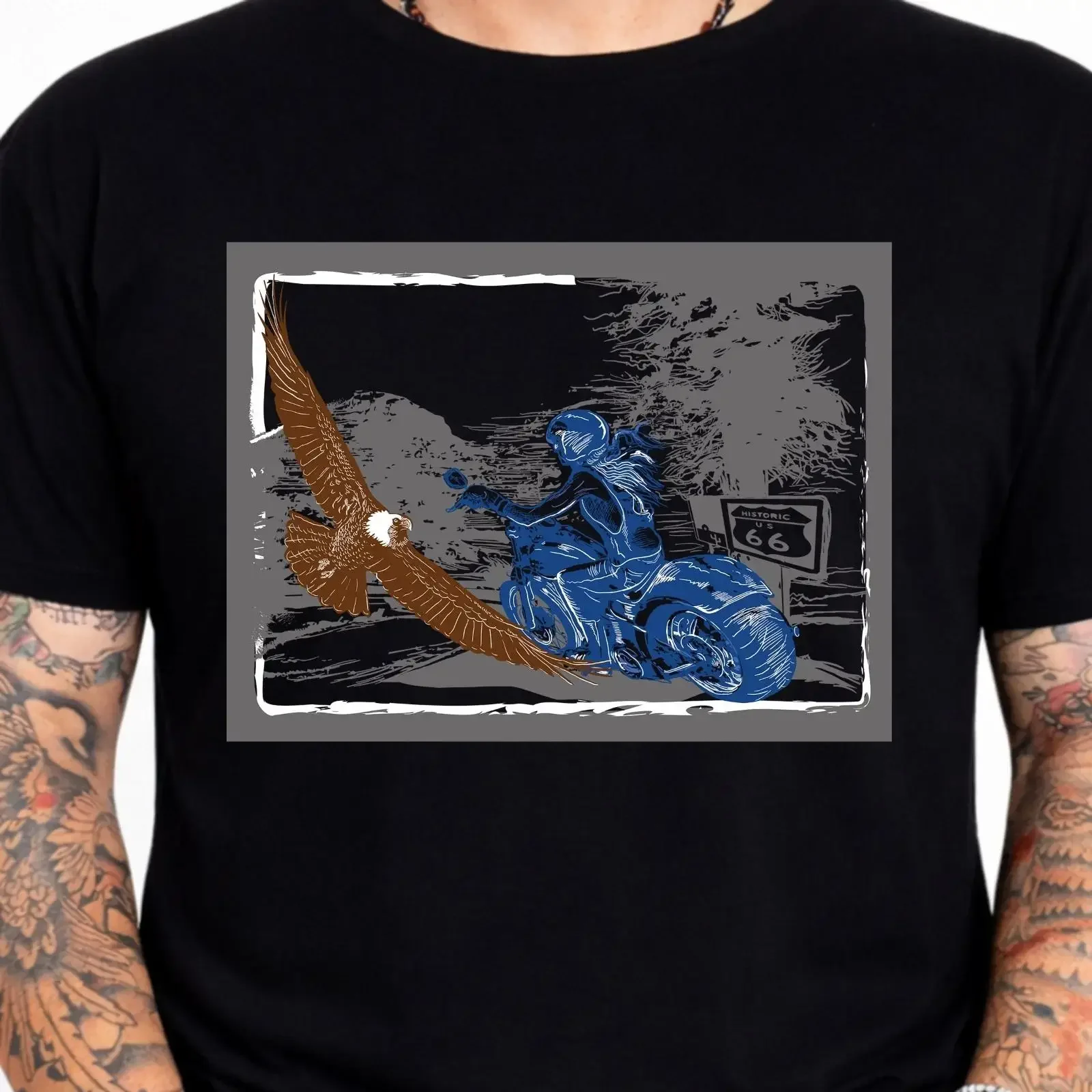 Eagle Biker Route 66 T Shirt Motorcyclist Highway Freedom Image 1 of 4 vintage Washed Top For Everyday Wear Soft streetwear