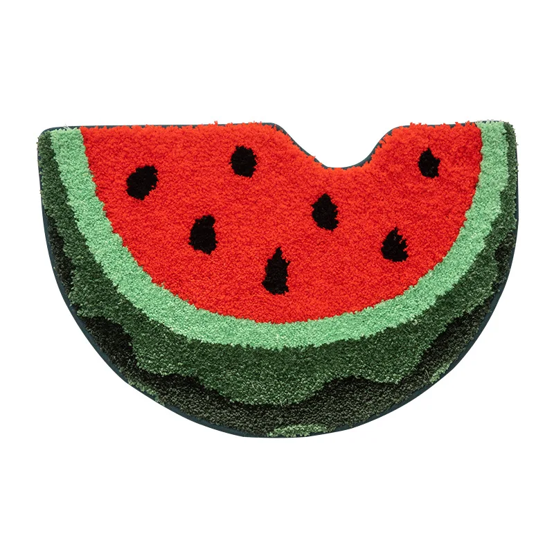 Inyahome Watermelon Bath Mat for Bathroom Cute Fruit Half Round Shaped Bathroom Rug and Mats Non Slip Shower Rug Doorway Kitchen