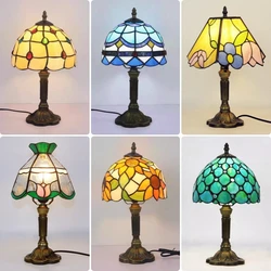 E27 Retro barokowa lampa stołowa LED śródziemnomorska lampa witrażowa Tiffany Vintage sypialnia czytanie kawiarnia dekoracja baru lampka na biurko z wtyczką