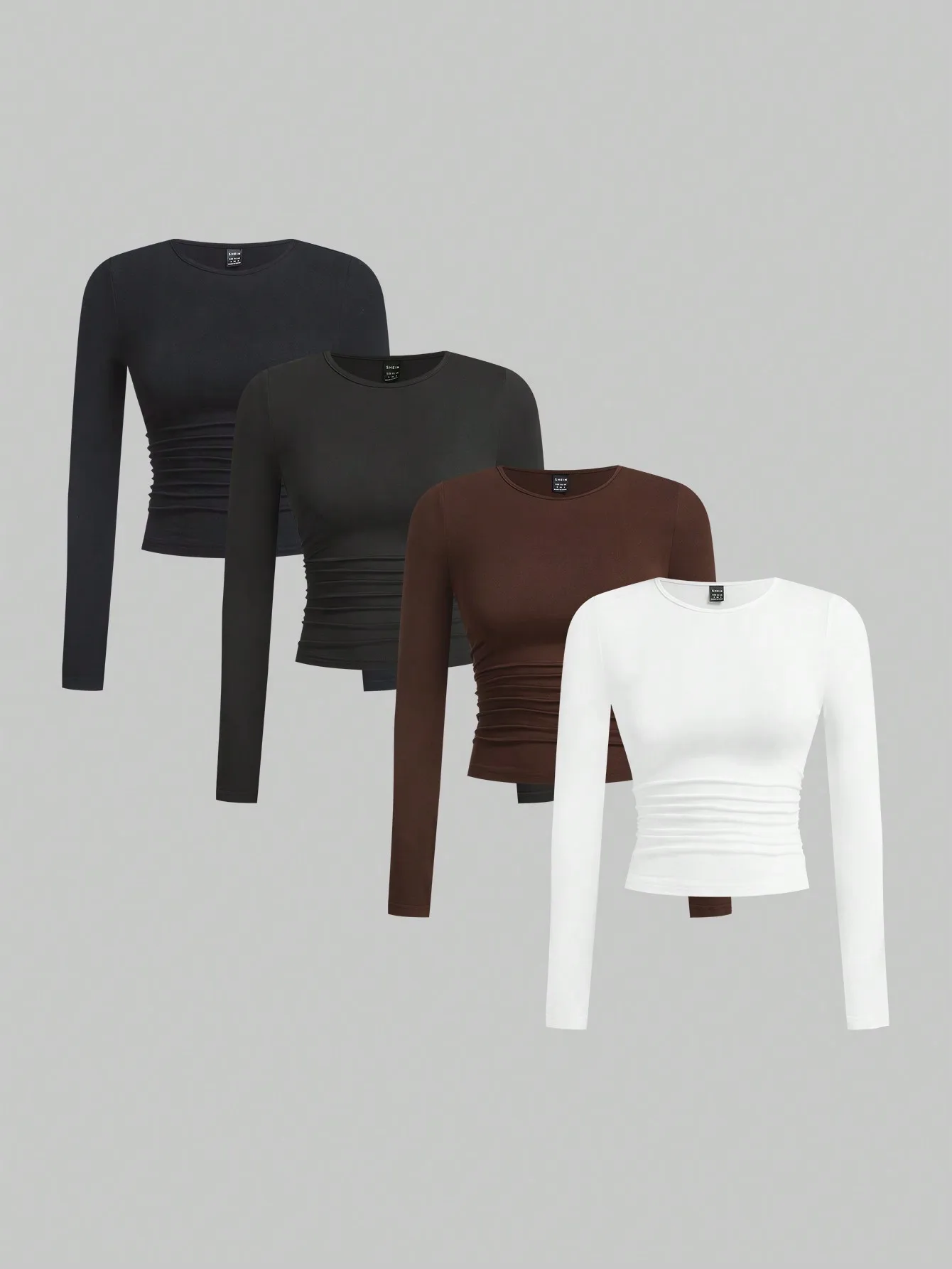 

Женский однотонный укороченный топ с длинными рукавами и рюшами - 4 цвета