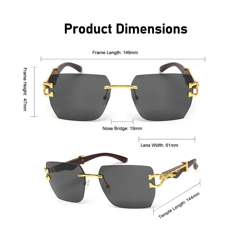 Square Rimless Sunglasses Women Men Gradient Cut Edge Golden Leopard Small Frame Sun Glasses Fashion Retro Shade UV400 Eyewear