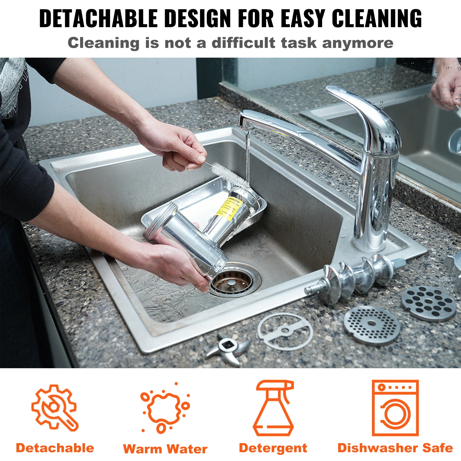 VEVOR 산업용 고기 분쇄기, 블레이드 3 개, 그라인딩 플레이트 2 개, 소시지 메이커, 다이캐스트 알루미늄, 상업용 고기 연마기