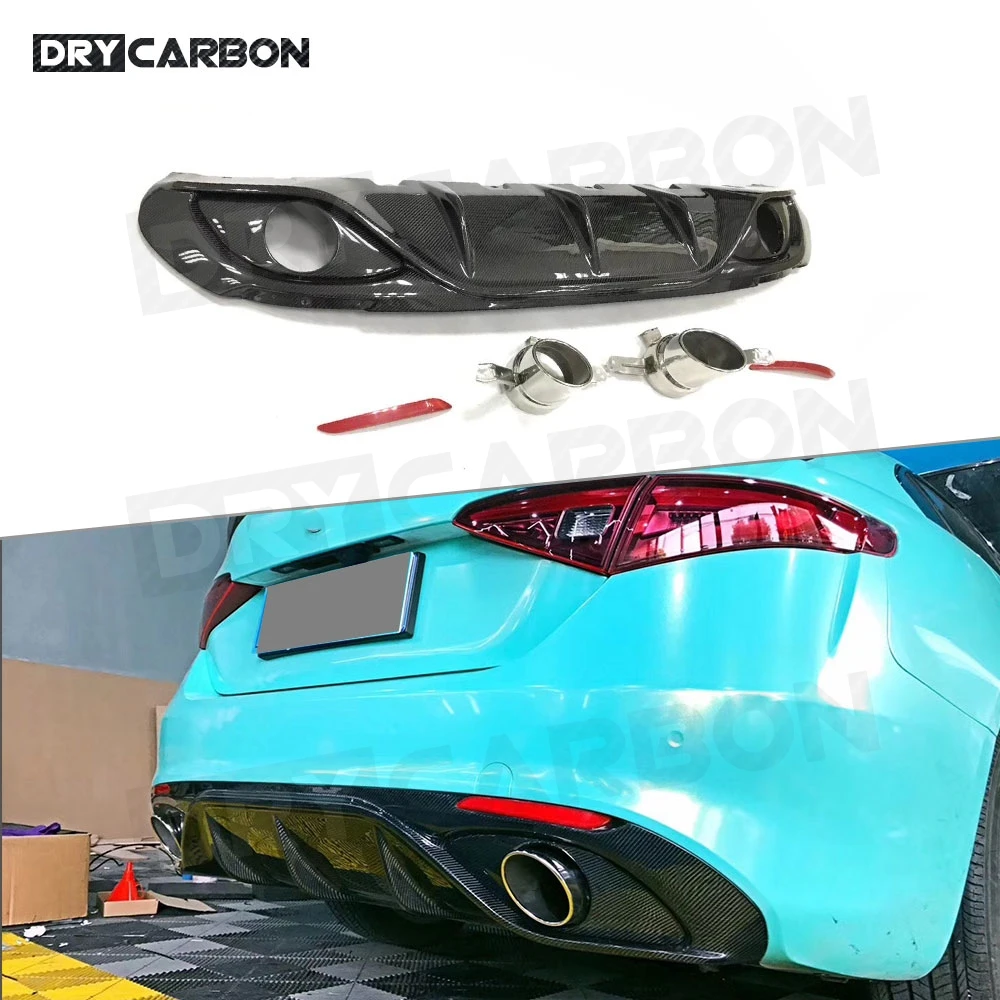 Carbon Fiber Rear Lip Bumper Diffuser Spoiler Exhaust Tips for Alfa Romeo Giulia Standard 2016-2018 Rear Diffuser Body Kits