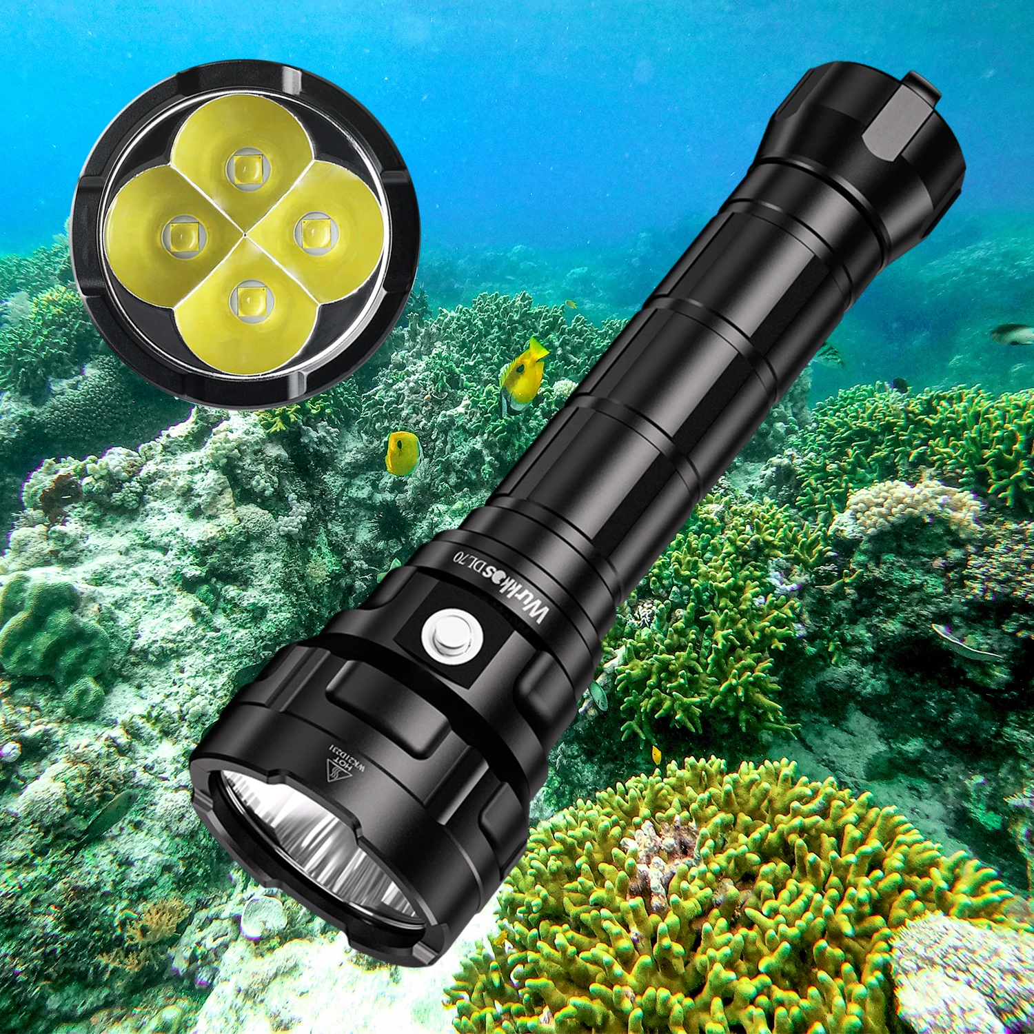 Wurkkos DL70 Professional Diving Flashlight 13000 Lumens Ultra-Bright Spotlight IPX8 Waterproof Diving Snorkeling and Fishing