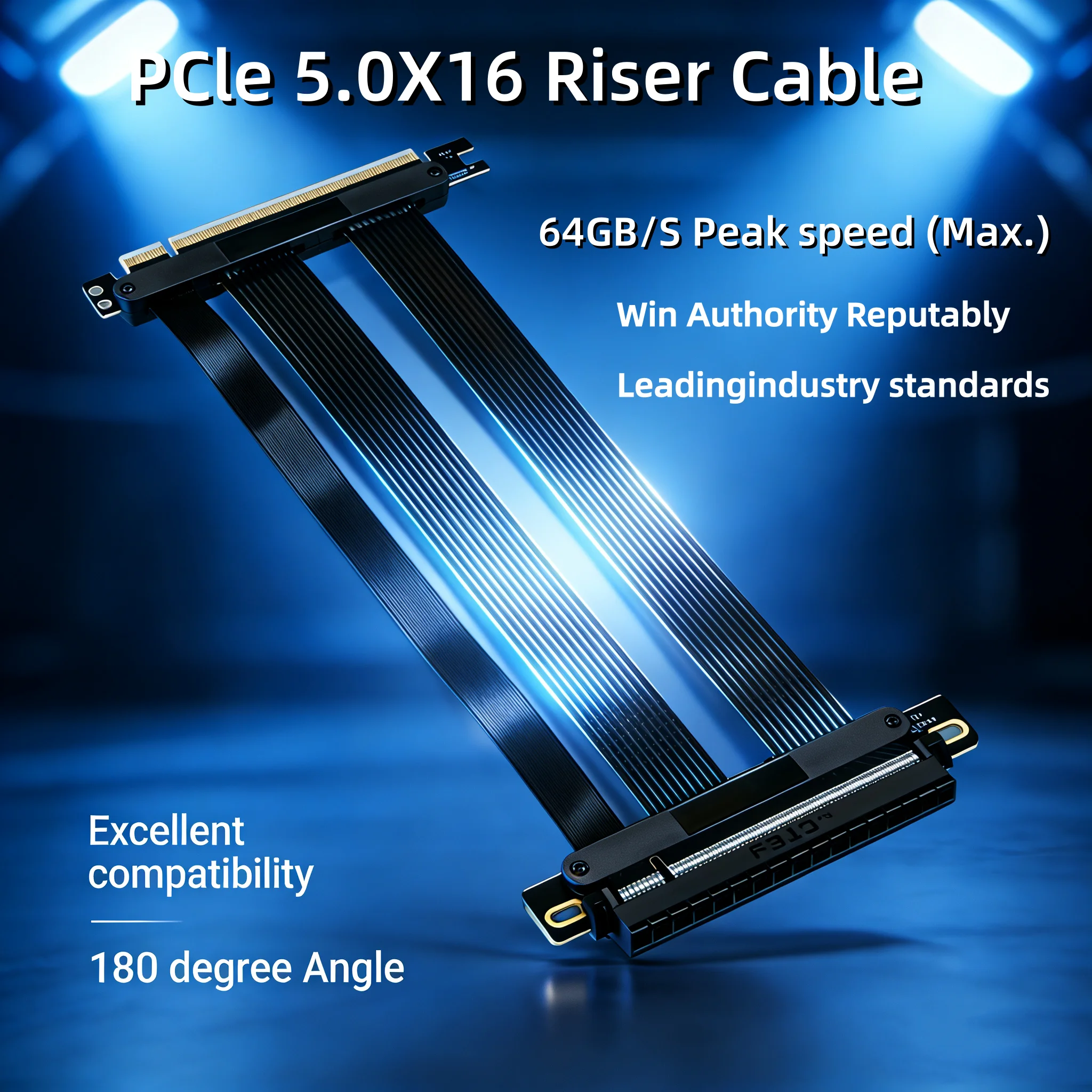 

PCI-E 5.0/4.0 X16 Riser Cable Video Card Extension Shielded Flexible 180° Mounting GPU Extension Cord for PC System 220mm