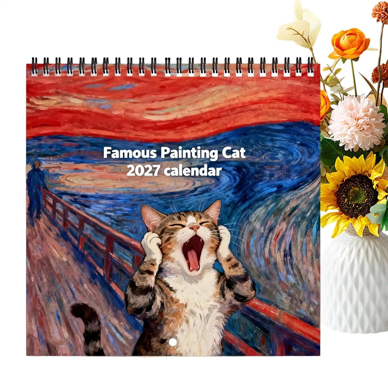 2027 World-Famous Paintings Calendar Screaming Cat Theme Wall Calendar, Cats in Famous Artworks for Personal Planning