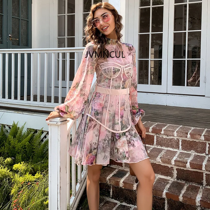 Trendy 2025 Summer Stock Bustier Style Evening Dress with Lantern Sleeves, Elegant Floral Bodycon Dress