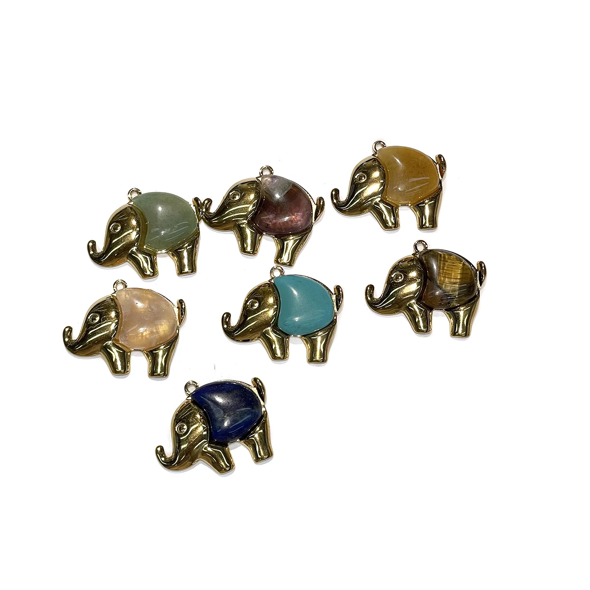 24x30mm Natural Stone Elephant Pendant Animal Gemstone Charm for DIY Necklace Earring Making Lucky Elephant Jewelry Accessories