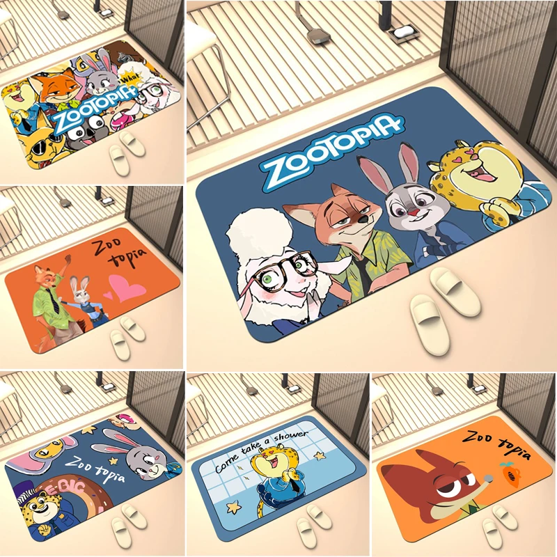 MINISO Disney Zootopia Bathroom Entrance Super Absorbent Floor Mats Bedroom Kitchen Carpet Non Slip Diatom Mud Rugs Home Decor