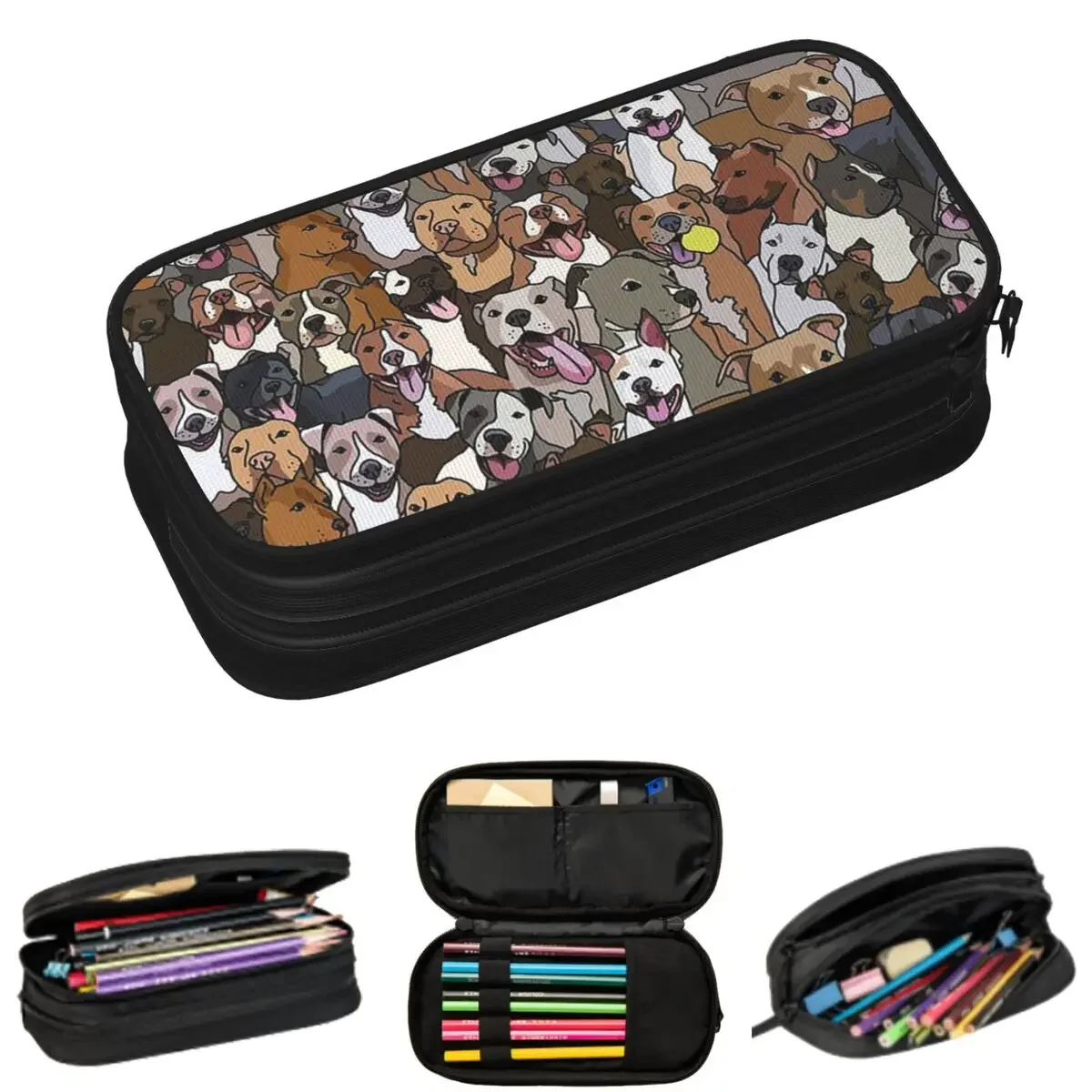 

Pitbull Dog Pattern All The Mutts Pencil Cases for Student School Pen Box Pencil Bag Large Storage Pencil Pouch Pen Holder