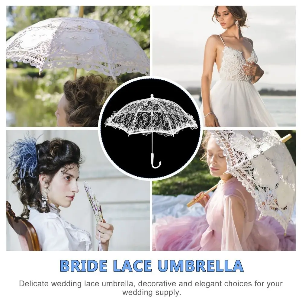 Elegant Lace Women's Lace Umbrellas Hollowed Out Floral Patterns Wedding Decoration Props Delicate Lolita White Lace Parasol image 4