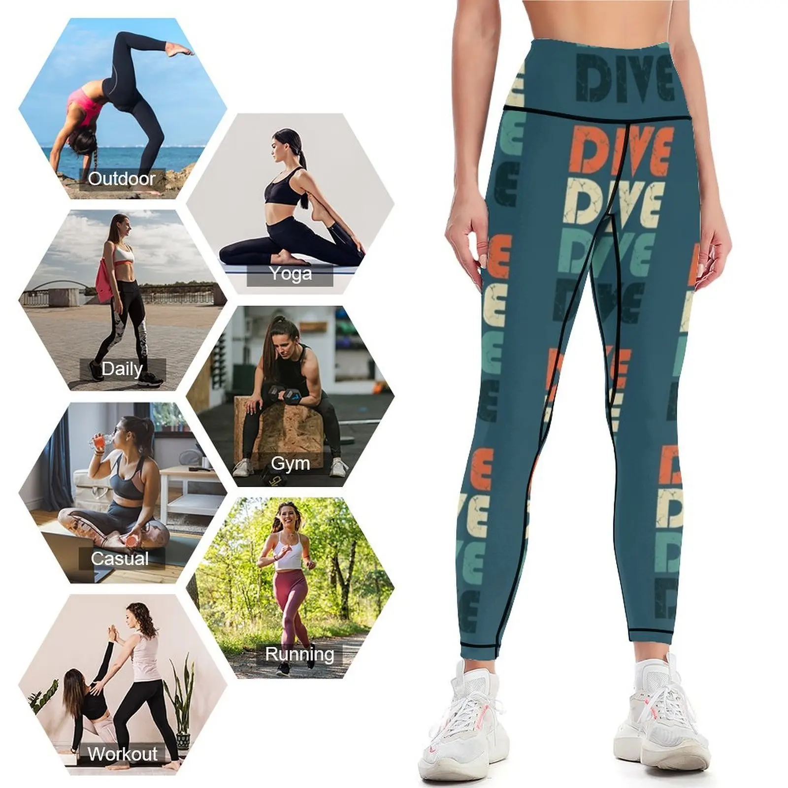 Retro Vintage nurkowanie Springboard Diver prezent legginsy nurkowe spodnie dresowe odzież sportowa na siłownię kobieta legginsy damskie