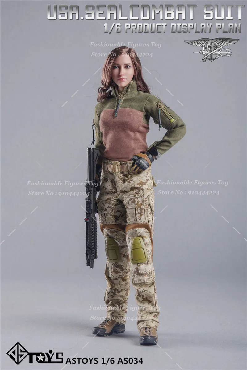 AS034 1/6 Female Soldier Navy Seal Military Army Camouflage Combat Tactical Uniform Clothes Set For 12'' Action Figure Body