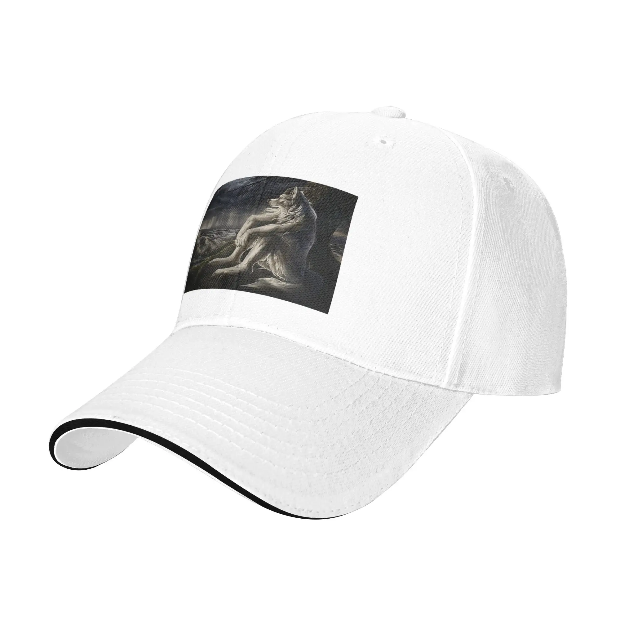 emo white wolf sitting sad meme Cap Fashion Casual Baseball Caps Adjustable Hat Hip Hop Summer Unisex Baseball Hats Customizable