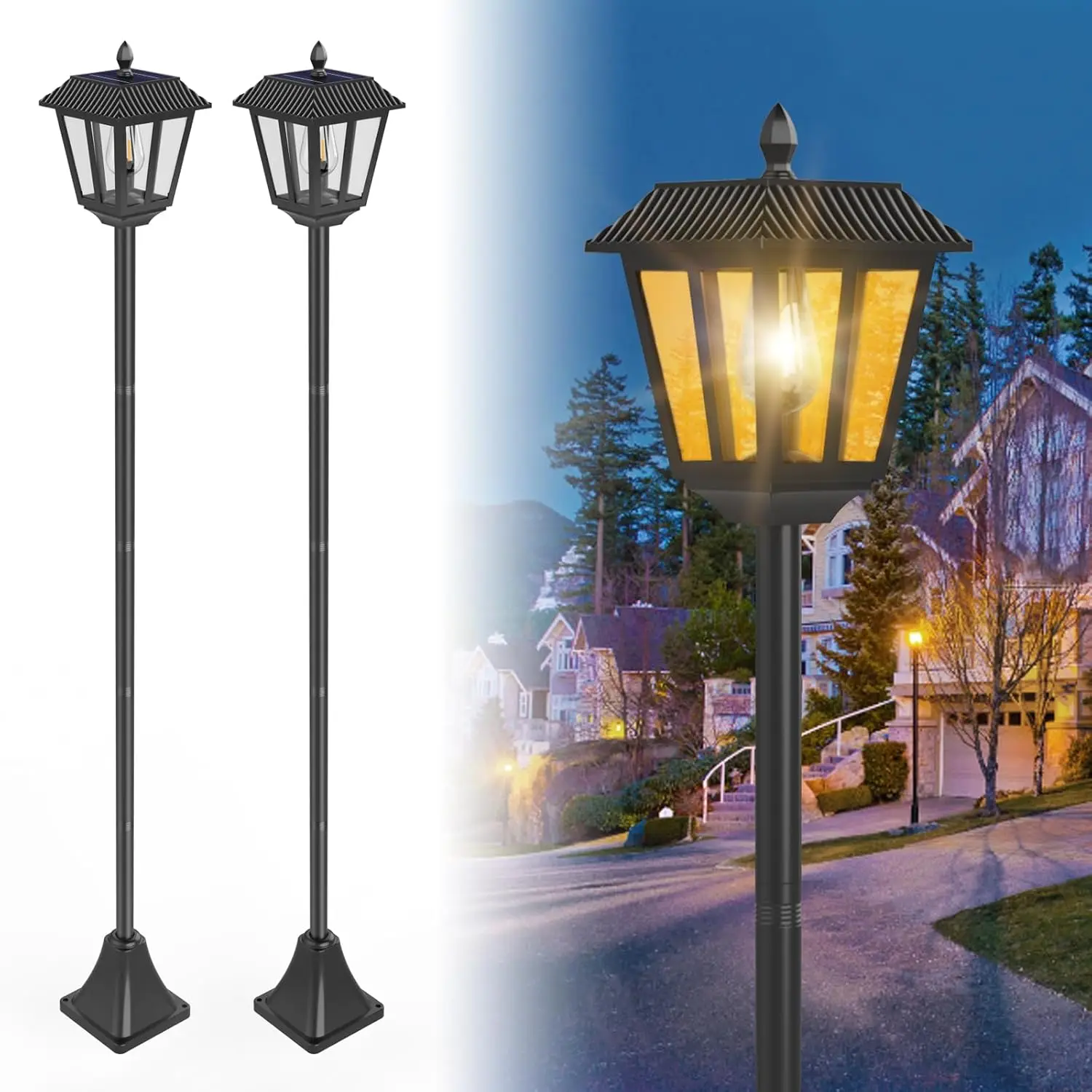 

2 Pack 67' Solar Post Lights, 3000K Waterproof Outdoor Lamp for Patio, Garden, Pathway