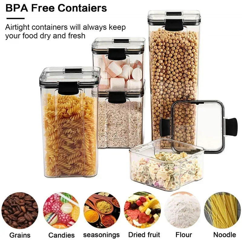 460-1800ml Custom Airtight Food Storage Containers Cereal Kitchen Canister Candy Cookie Rice Sugar Flour Pasta Nuts Sealed Jars