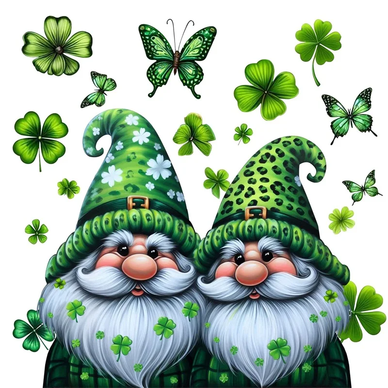 Spring Irish Window Clings Cute Gnome Four Leaf Clover Window Decals Stickers Indoor Outdoor Decorations