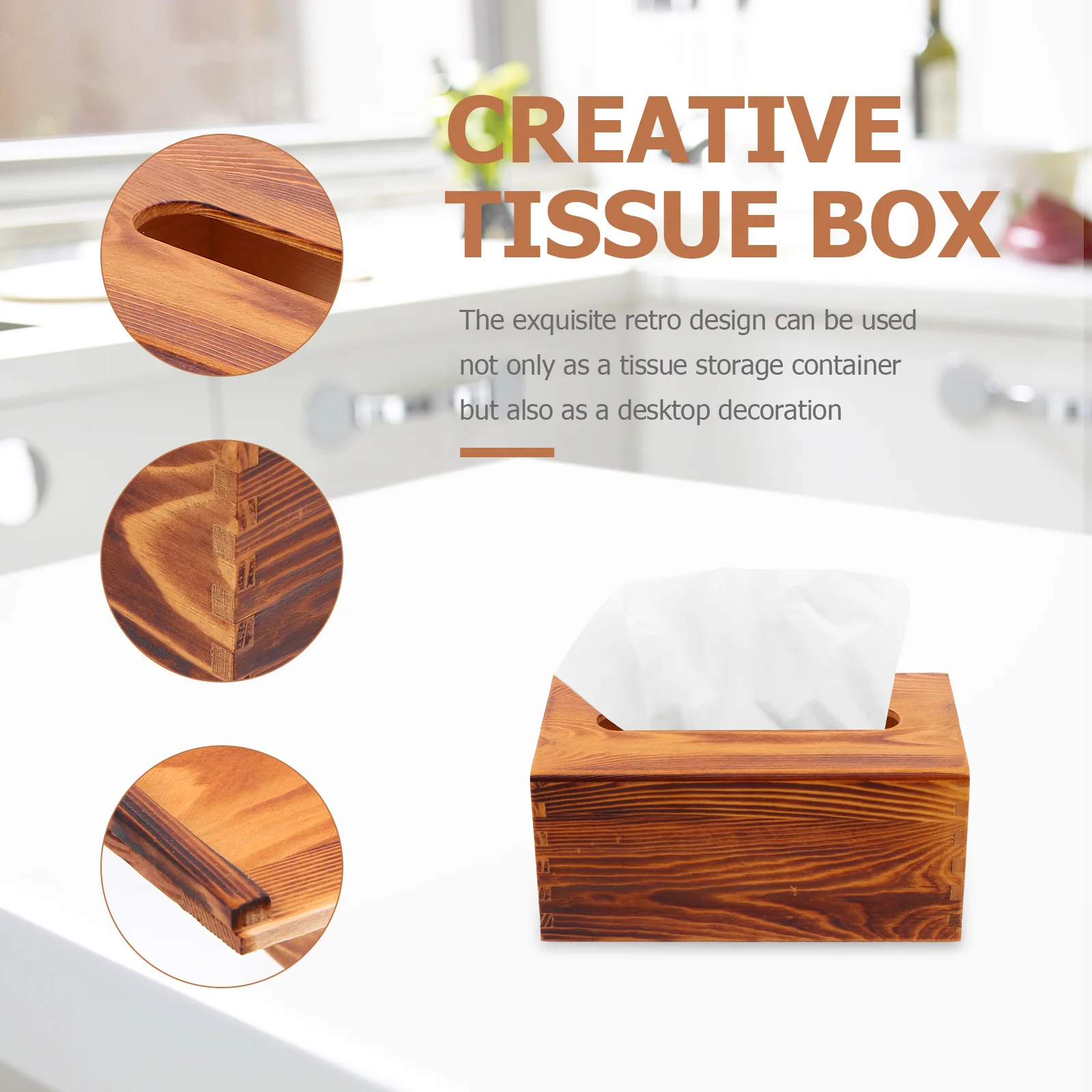 

1Pcs Wooden Vintage Tissue Box Retro Chic Napkin Container Living Room Decorative Storage Holder Paper Towel Organizer