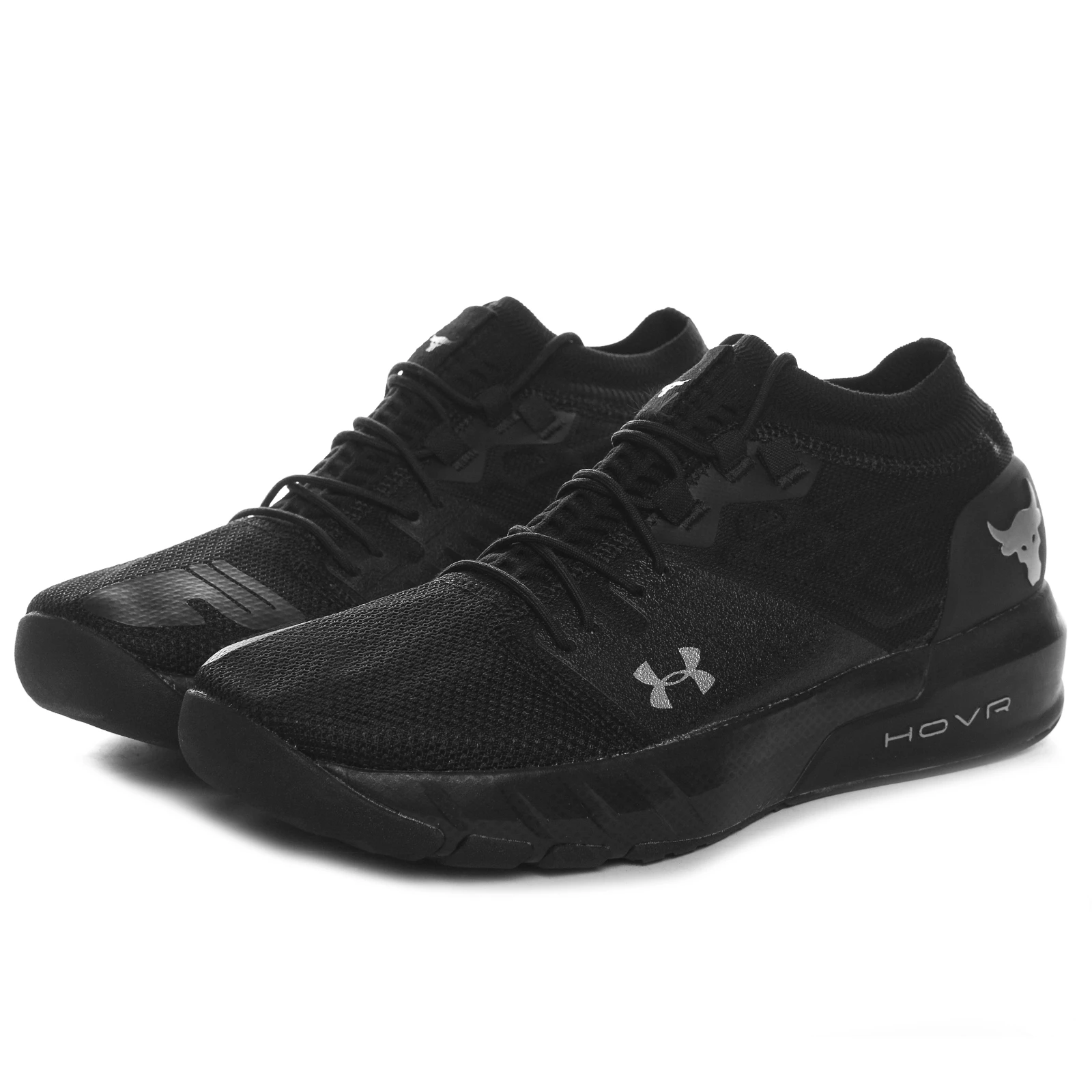 UNDER ARMOUR UA sepatu lari rajut pria, Johnson Rock 3 Bull hitam abu-abu, sepatu kets lembut Gym berongga