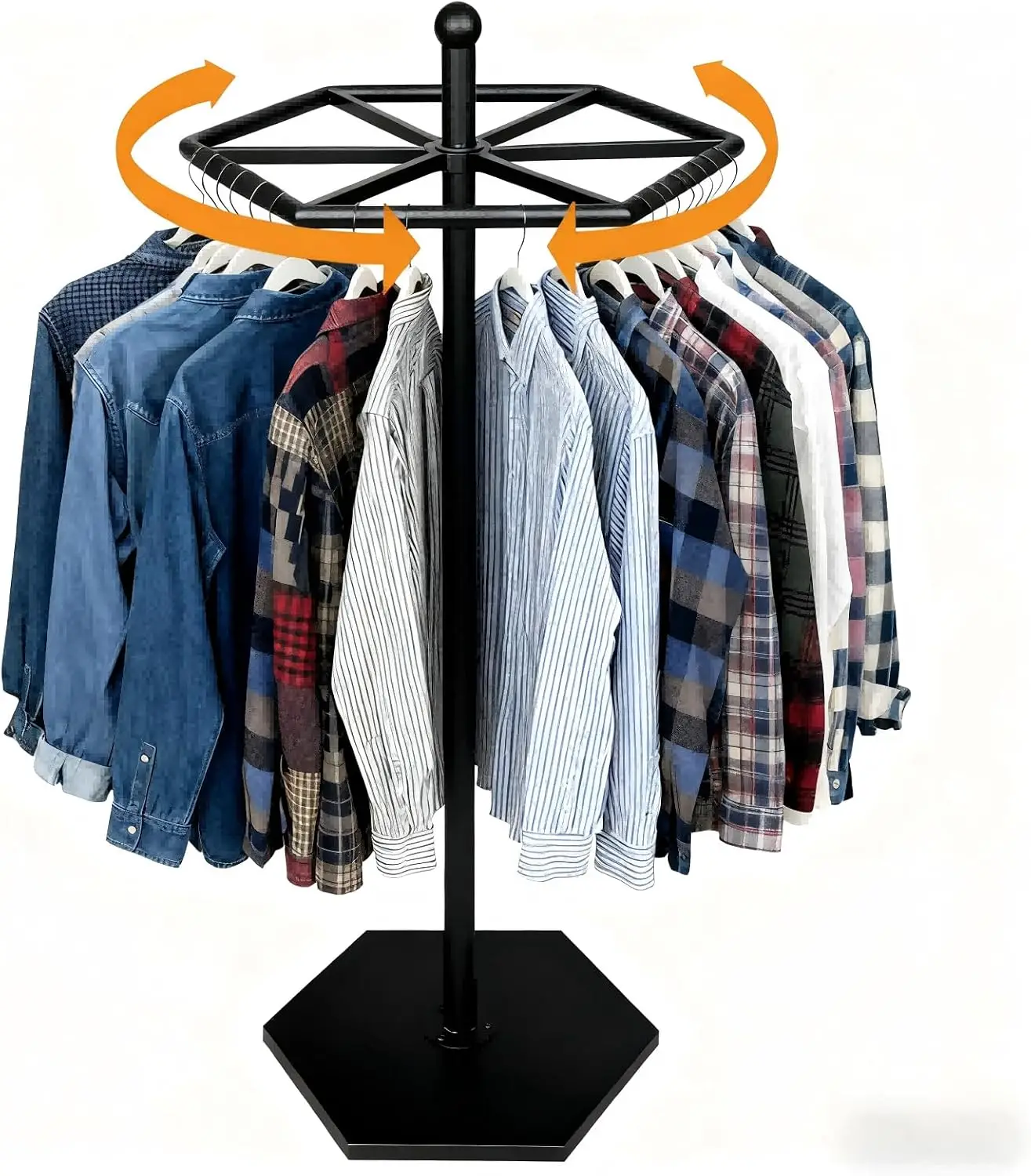 Black 23-Inch Rotating Round Clothing Rack, Freestanding Heavy-Duty Metal Display Rack, 42