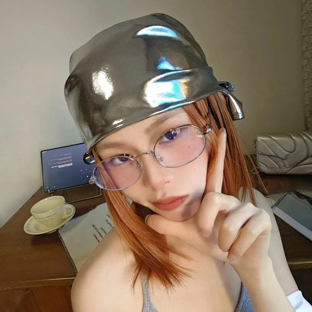 

Y2K Liquid Silver Hair Scarf Soft Wrap Headband Laser Color Hair Band Hip Hop Slender Scarf Punk Bandana Girls