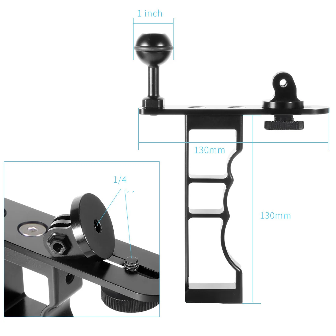 CNC Aluminum Handheld Selfie Stick Hand Diving Grip Monopod Bracket Mount for Gopro Underwater Camera housing Case Handle Tray