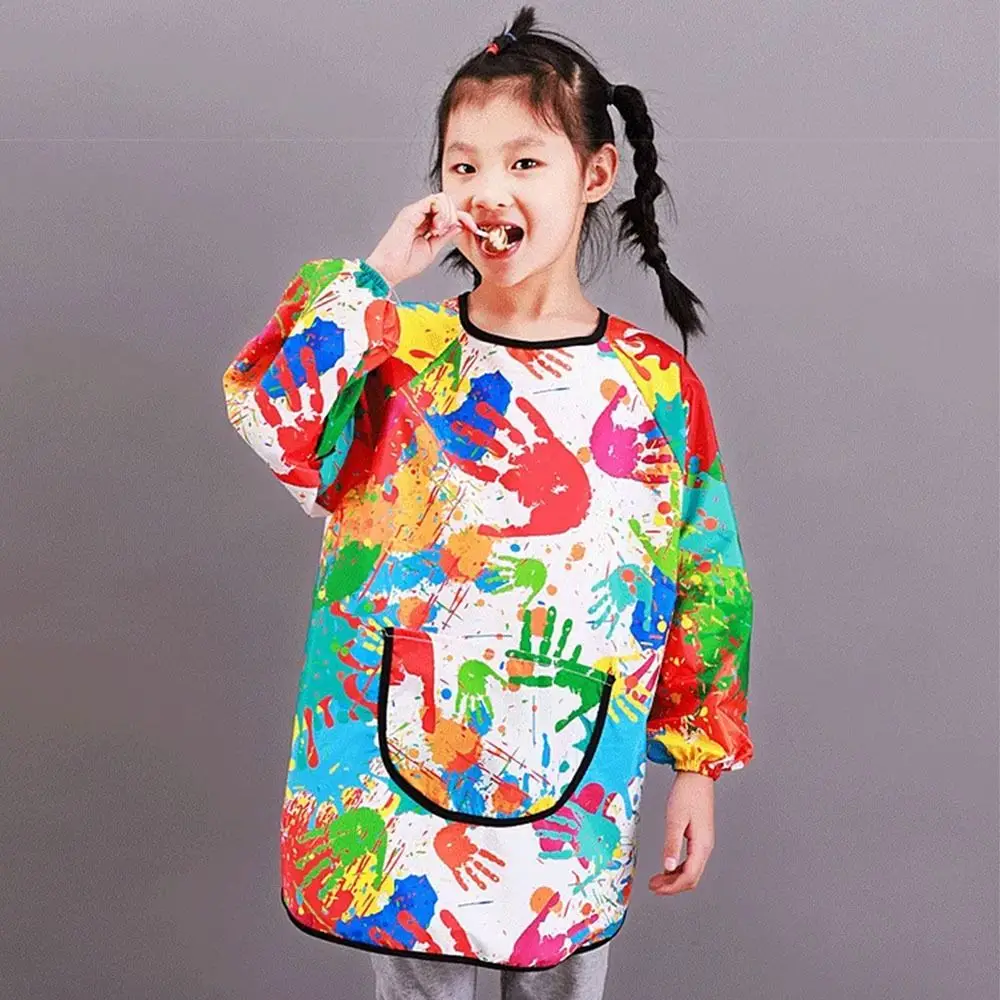 Simple Nylon Children's Painting Apron Art Painting Long Sleeved Reverse Dressing Cloth Cover Baby Eating Bib Boys