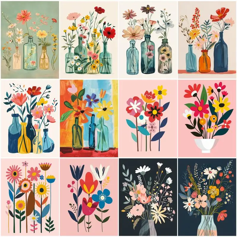 

RUOPOTY Simple Painting By Numbers Flower With Frame For Beginner Watercolor Drawing Canvas Arts Crafts Picture Paint Home Decor