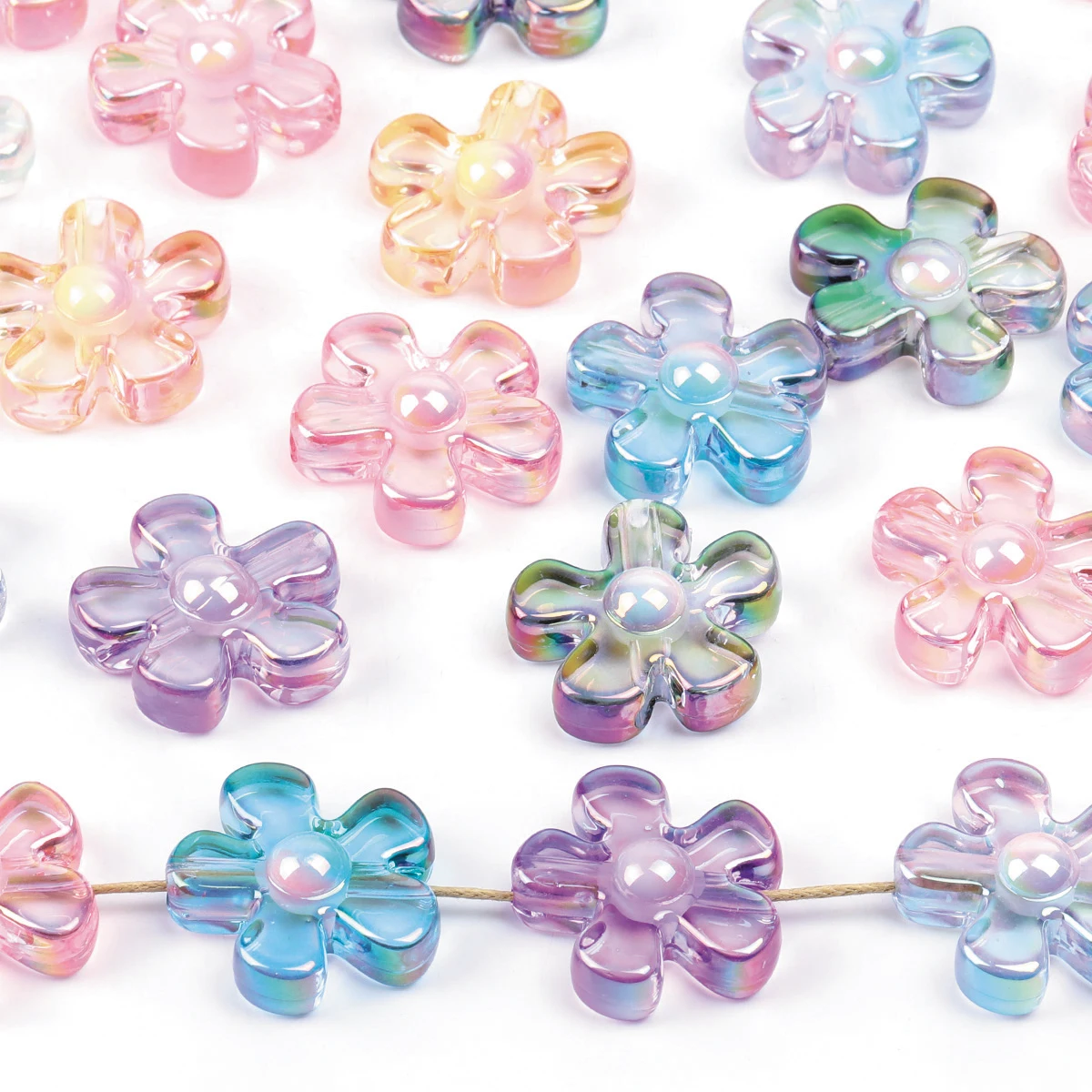 10 stücke/20 stücke/30 stücke Zufällige Farbe Transparente Blume Acryl Perlen 24mm Lose Perlen Für DIY Stift schmuck Machen Armbänder Halsketten