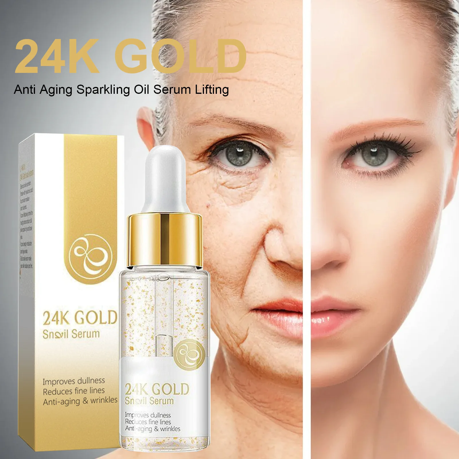 

24K Gold Anti-Aging Shiny Oil Essence Facial Firming Skin Anti-Wrinkle Corner Fine Lines Nasolabial folds Wrinkle Lift