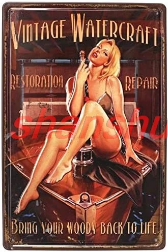 SUMIK Metal Poster Retro Tin Sign of Whiskey Vintage Watercraft Pinup Girl for Bar Wall Decor Vintage Wine Art Plaque sign