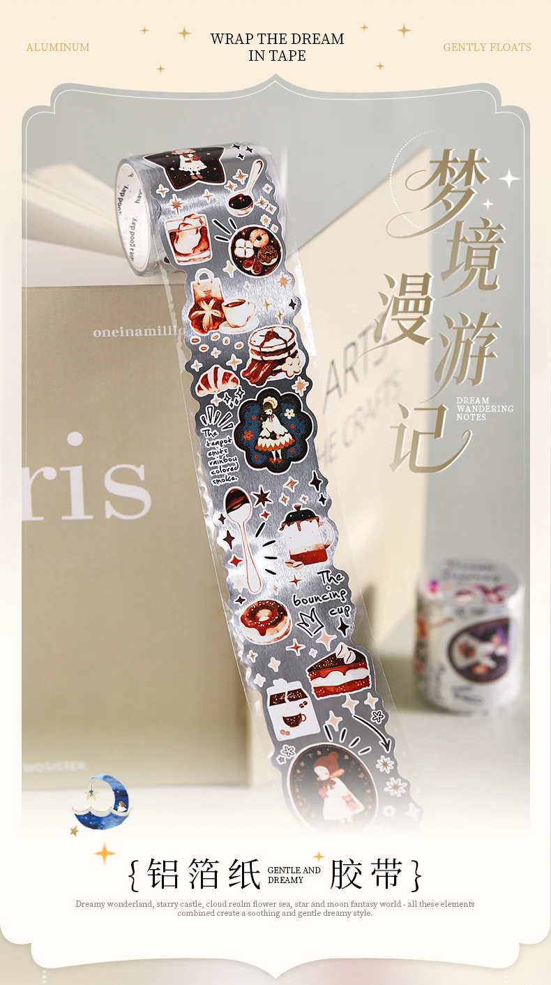 Journal GO 4,5cmx2m Dream Wandering Notes Tape Sticker Niedliche Mädchenfigur Märchen Masking Tape für Scrapbook Collage Journal – Detail 1
