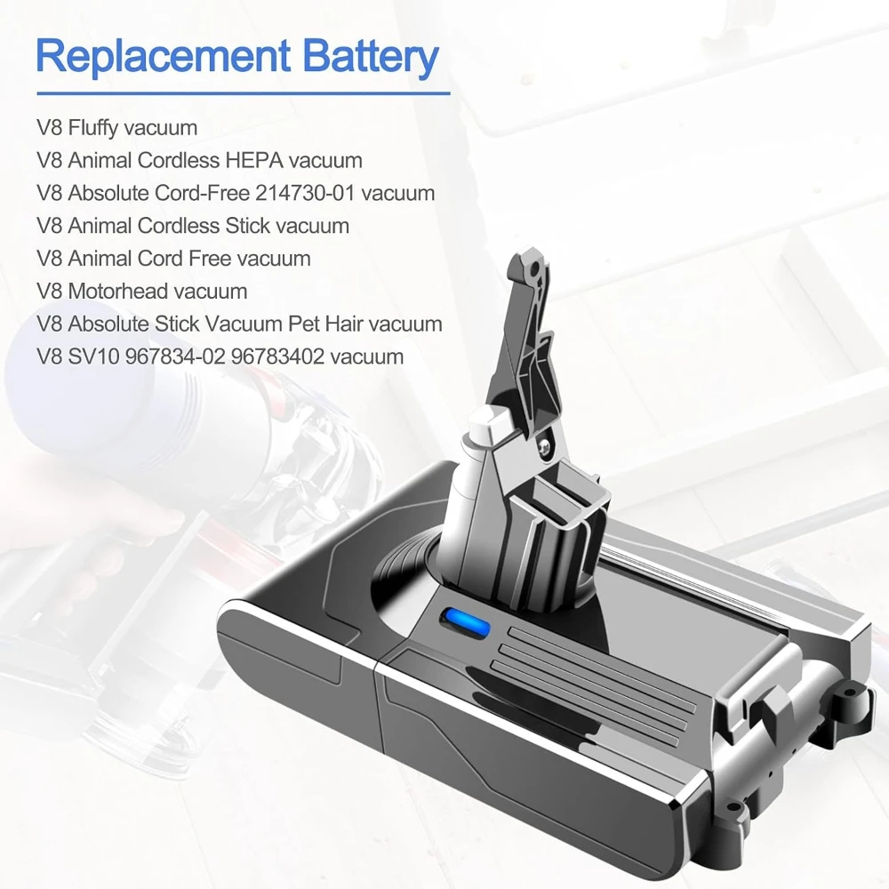 

21.6V 6000mAh/8000mAh Li-ion Battery Replacement for Dyson V8 Animal Absolute Fluffy Parquet SV10 Vacuum Cleaner .